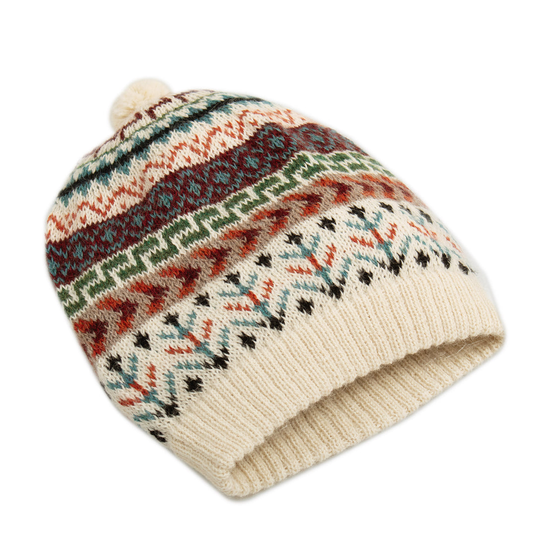 Traditional Knit Ivory Alpaca Hat from the Andes - Andean Nature