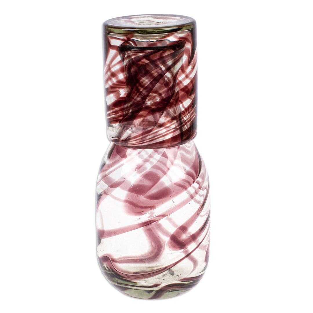 Brown Handblown Recycled Glass Carafe and Cup Set (set) - Amethyst Allure