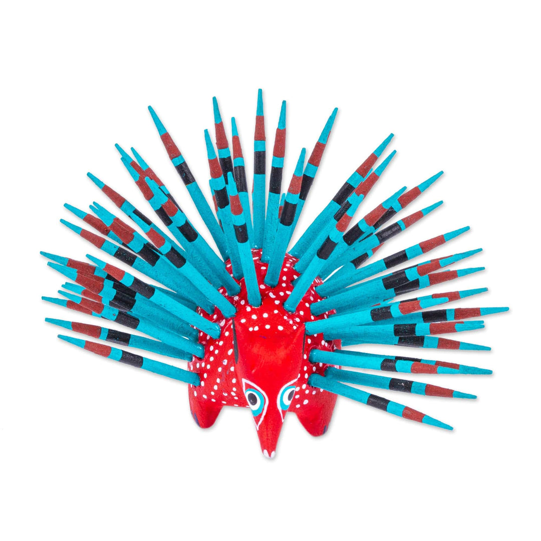 Hand-Painted Wood Alebrije Porcupine Figurine in Red - Cute Porcupine in Strawberry