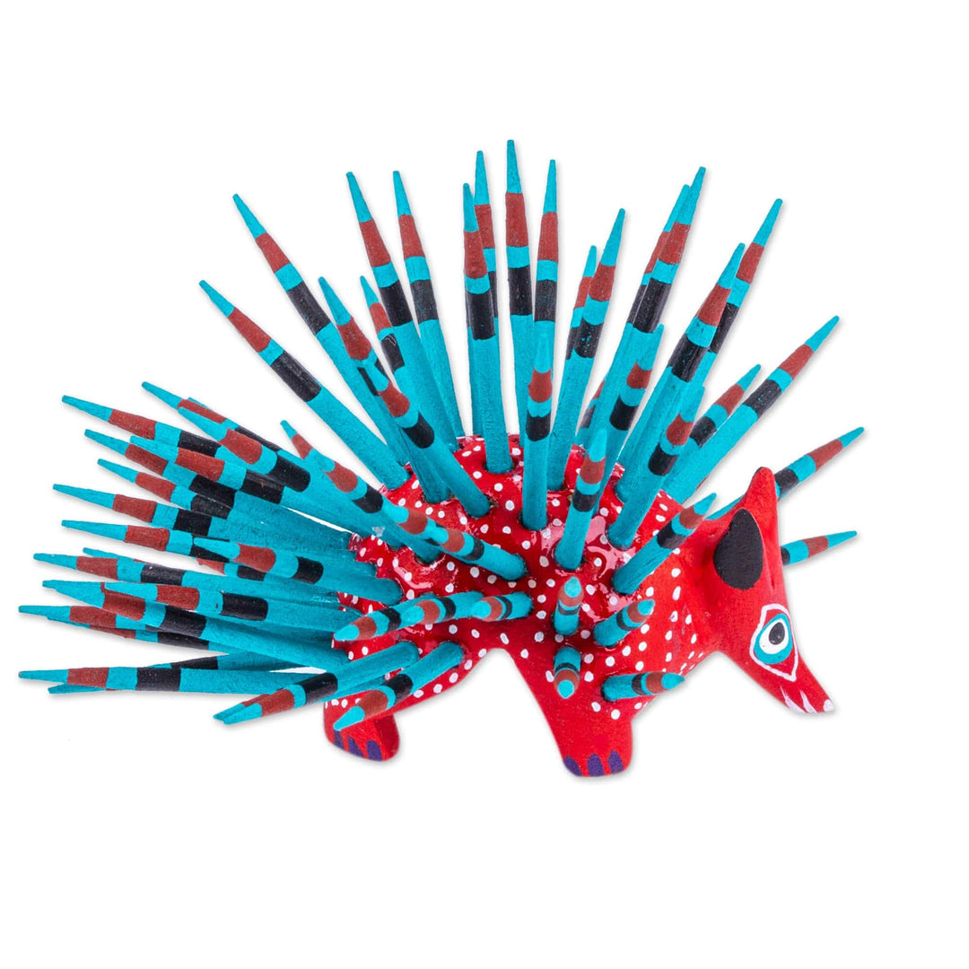 Hand-Painted Wood Alebrije Porcupine Figurine in Red - Cute Porcupine in Strawberry