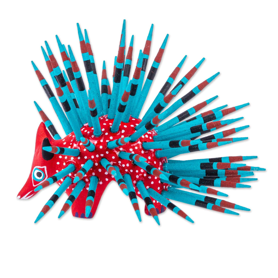 Hand-Painted Wood Alebrije Porcupine Figurine in Red - Cute Porcupine in Strawberry
