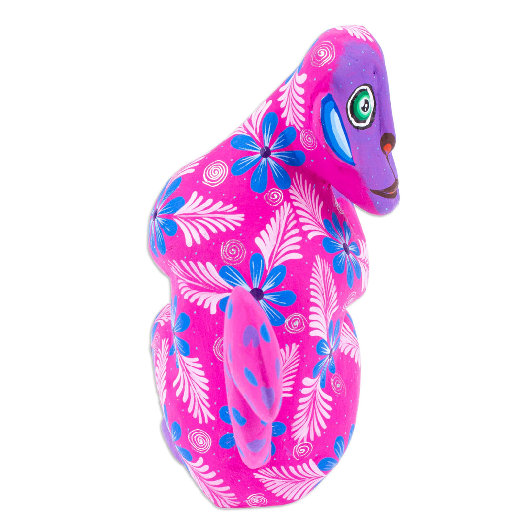 Floral Painted Azalea Copal Wood Alebrije Monkey Figurine - Playful Soul in Azalea