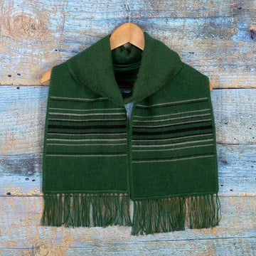 Woven Striped Men's Alpaca Blend Scarf in Green with Fringes - Stripes in Style