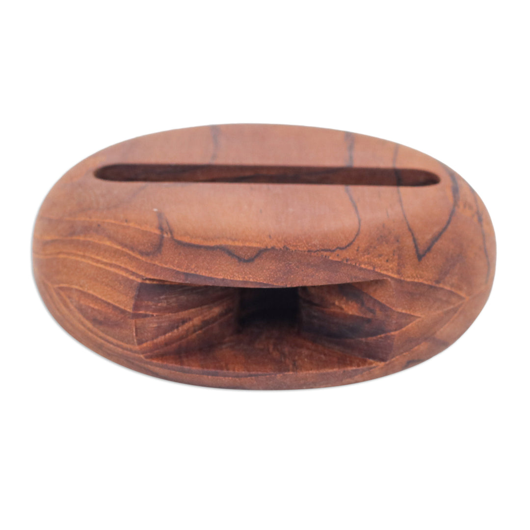 Round Teakwood Phone Speaker Hand-Carved in Thailand - Dorayaki