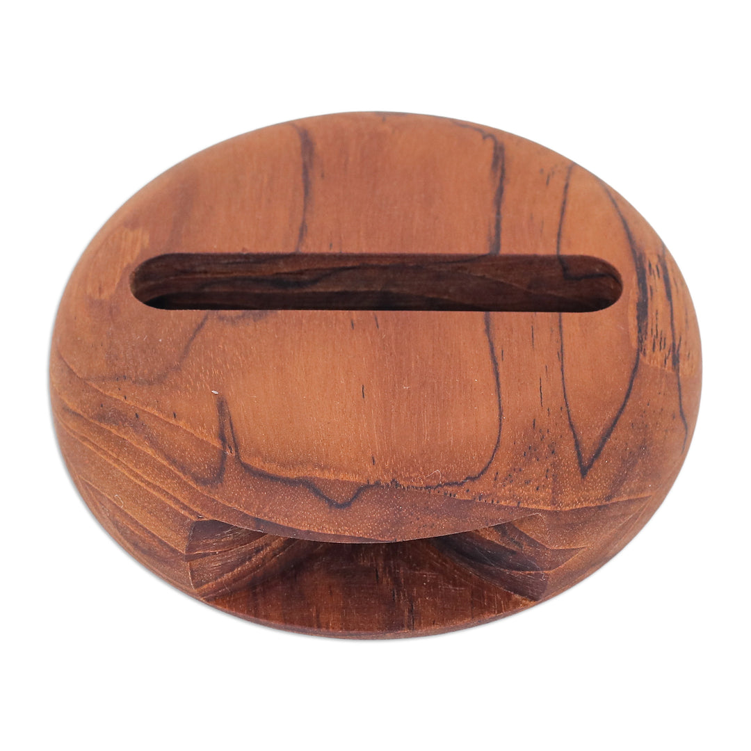 Round Teakwood Phone Speaker Hand-Carved in Thailand - Dorayaki