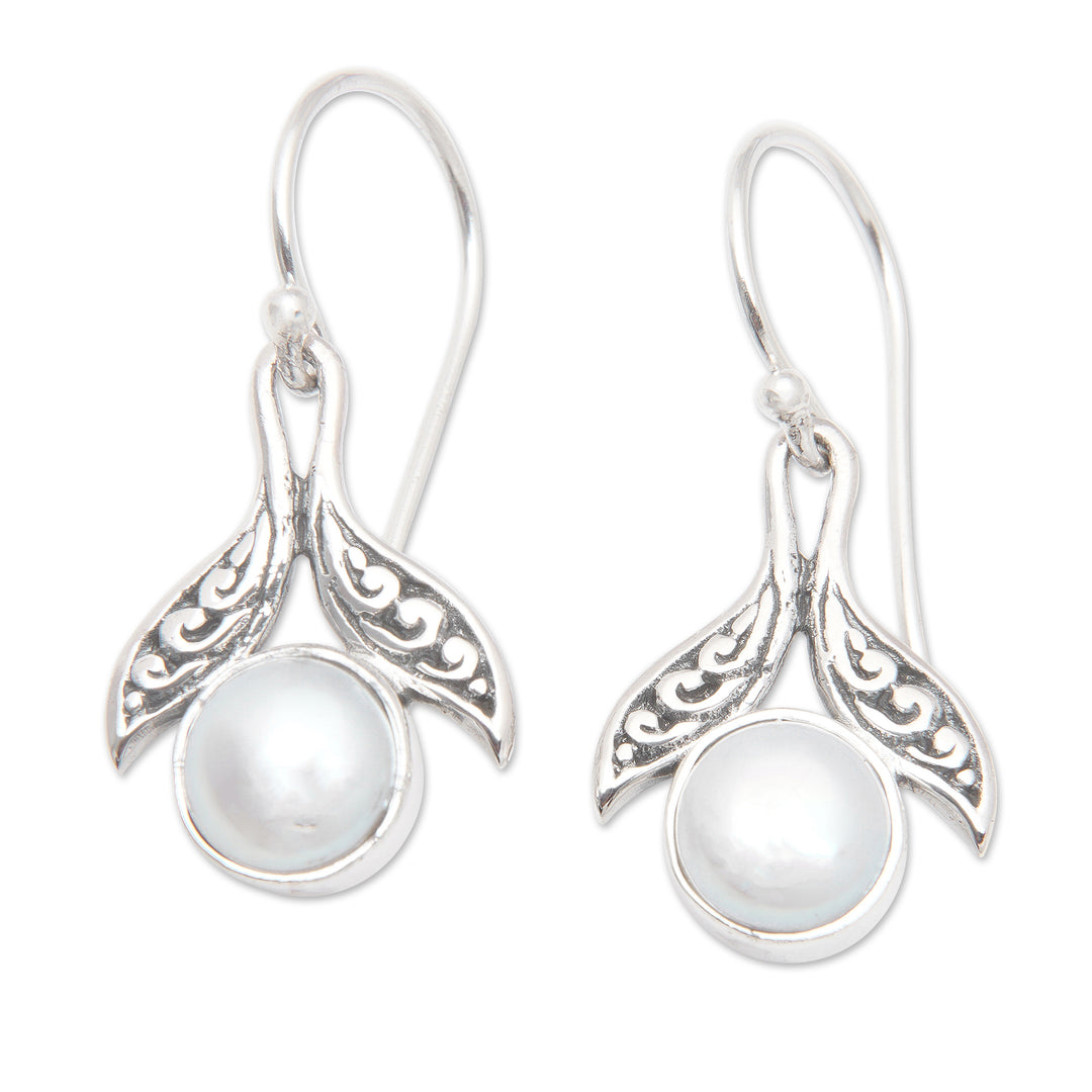 Sterling Silver Cultured Pearl Fishtail Dangle Earrings - Celestial Purity