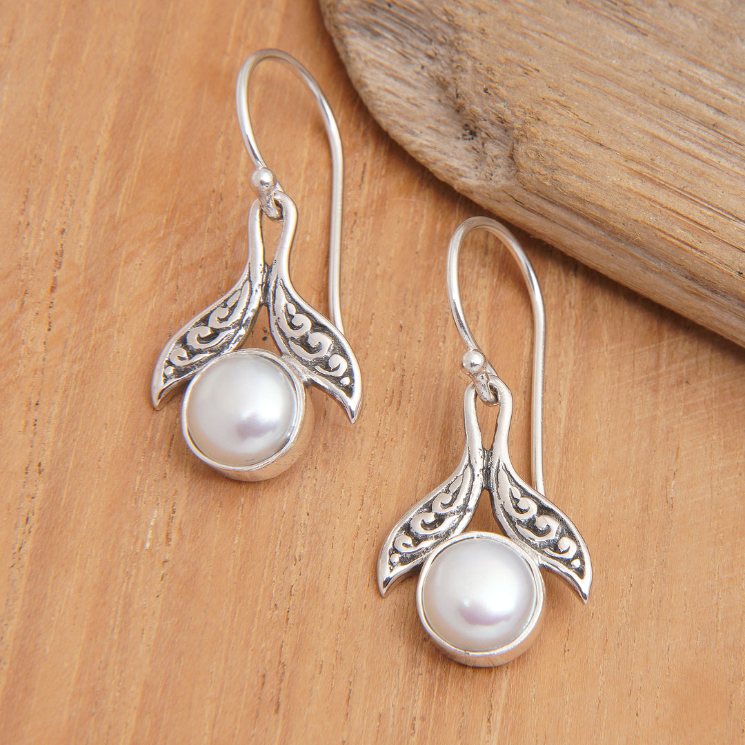 Sterling Silver Cultured Pearl Fishtail Dangle Earrings - Celestial Purity