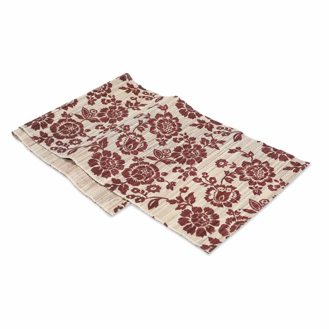 Floral Brown Cotton Blend Table Runner Handwoven in Bali - Lovely Sunflowers