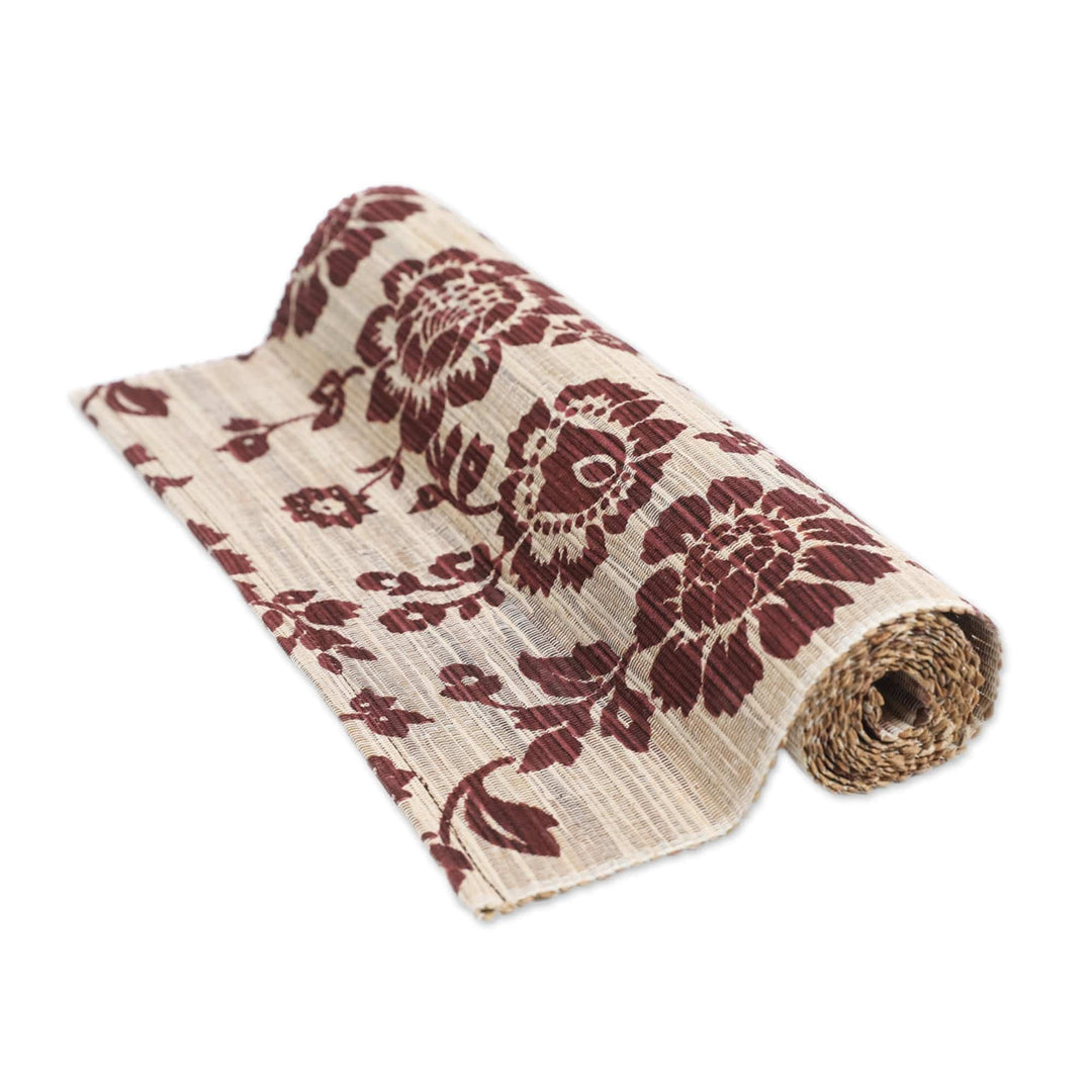 Floral Brown Cotton Blend Table Runner Handwoven in Bali - Lovely Sunflowers