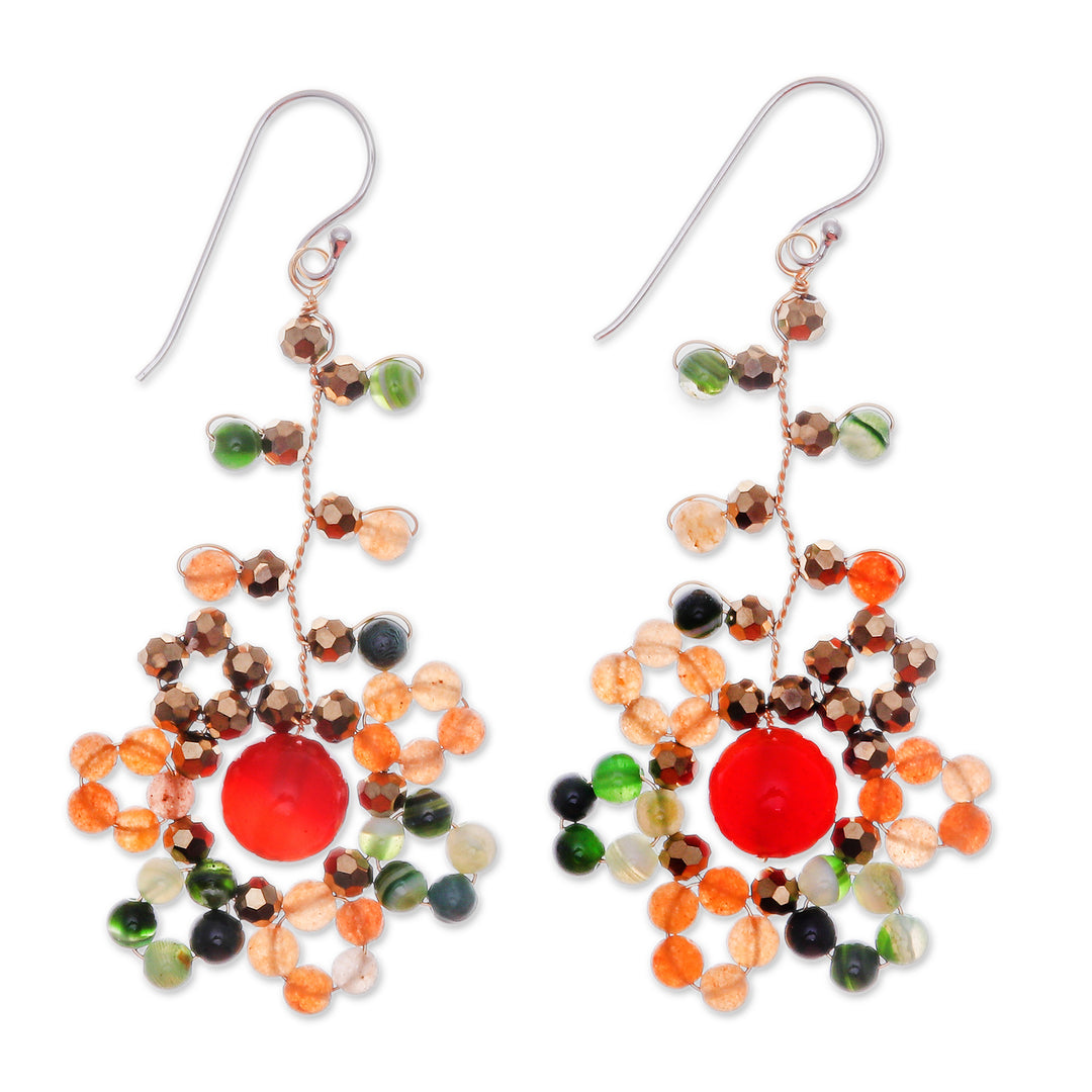 Warm-Toned Multi-Gemstone Beaded Dangle Earrings - Dawn Atoms