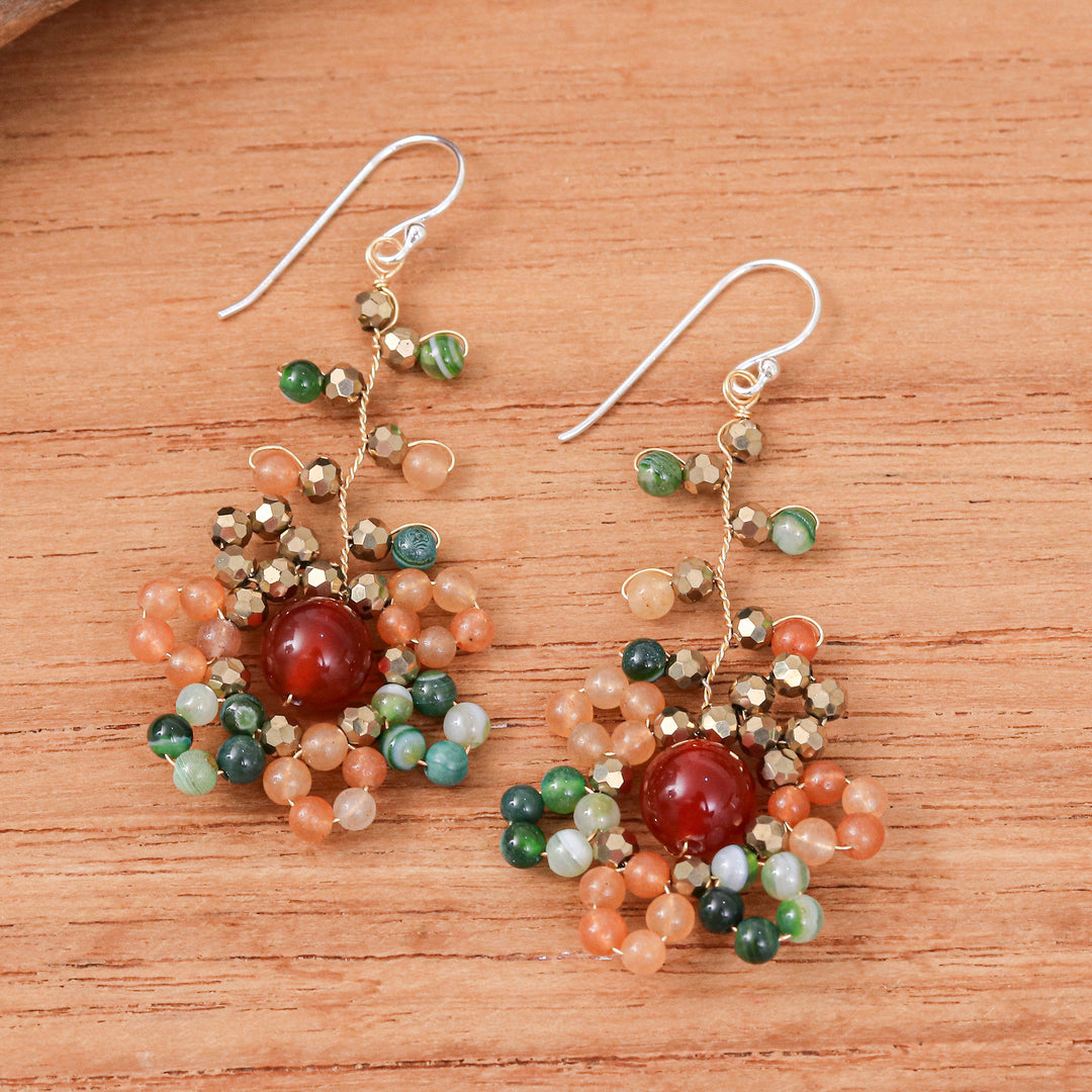 Warm-Toned Multi-Gemstone Beaded Dangle Earrings - Dawn Atoms
