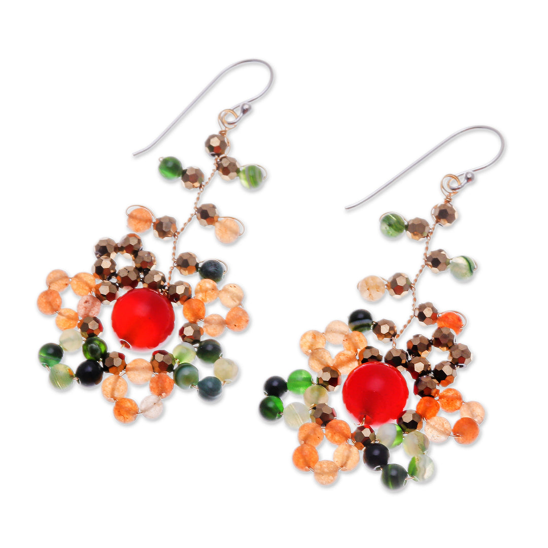 Warm-Toned Multi-Gemstone Beaded Dangle Earrings - Dawn Atoms