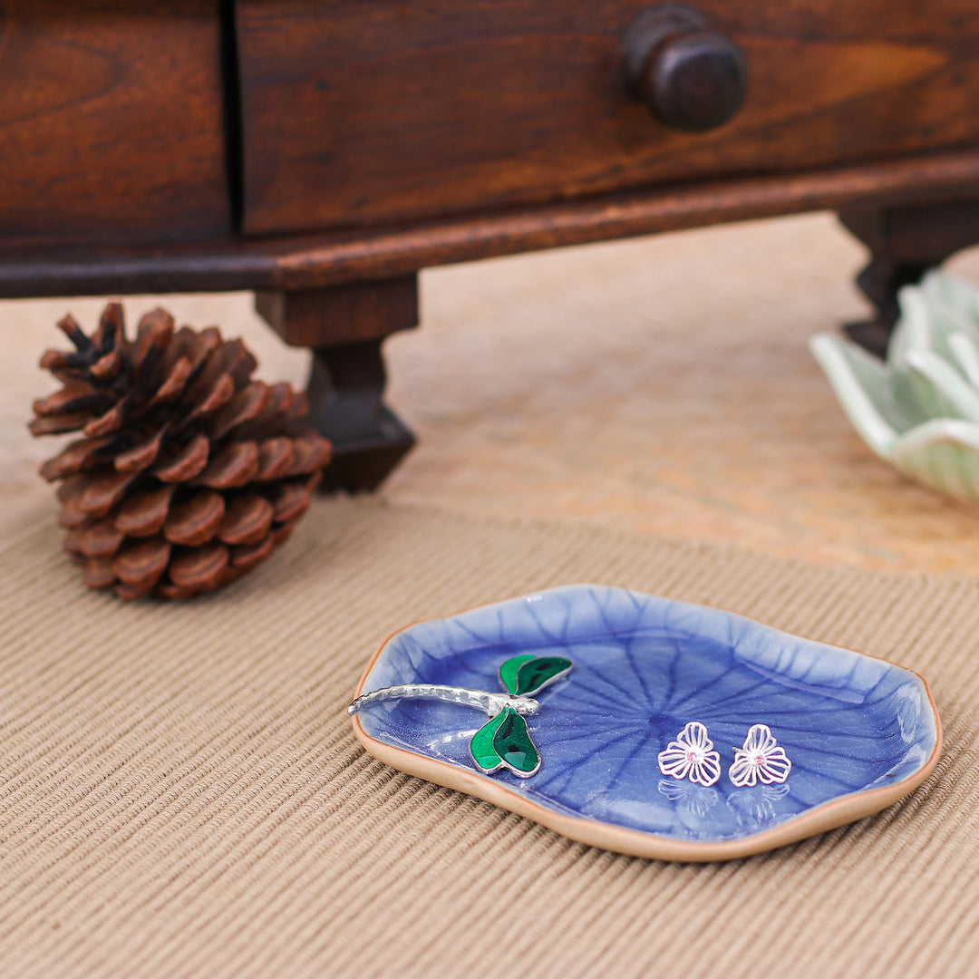 Handcrafted Blue Dragonfly-Themed Celadon Ceramic Catchall - Dreamy Dragonfly