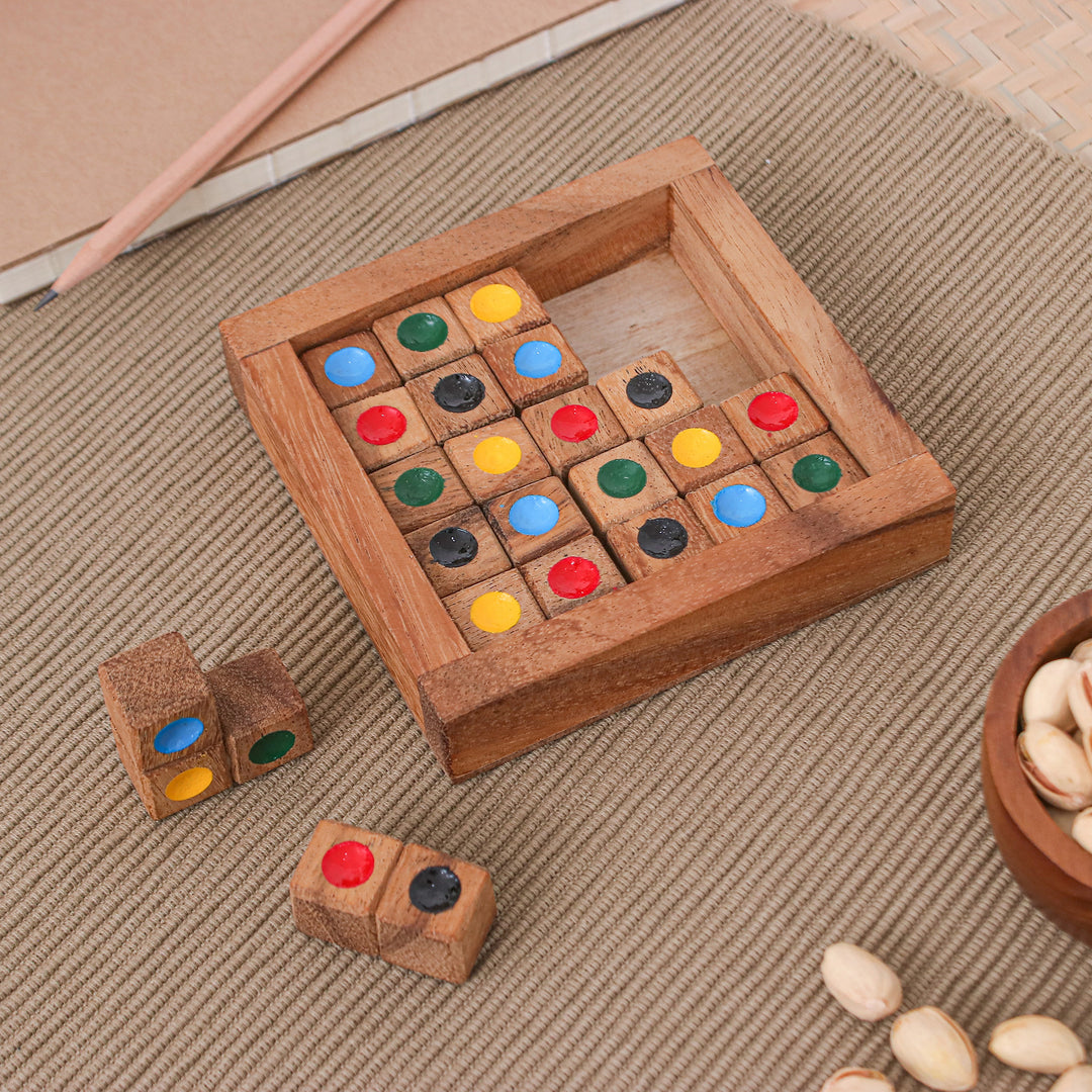 Sudoku-Inspired Raintree Wood Game with Colorful Pieces - Colorful Sudoku