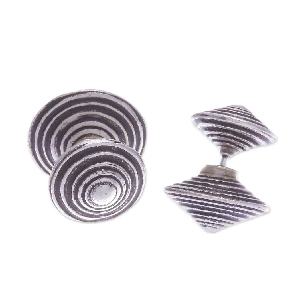 Polished Round Silver Button Earrings Crafted in Thailand - Hypnotically Radiant