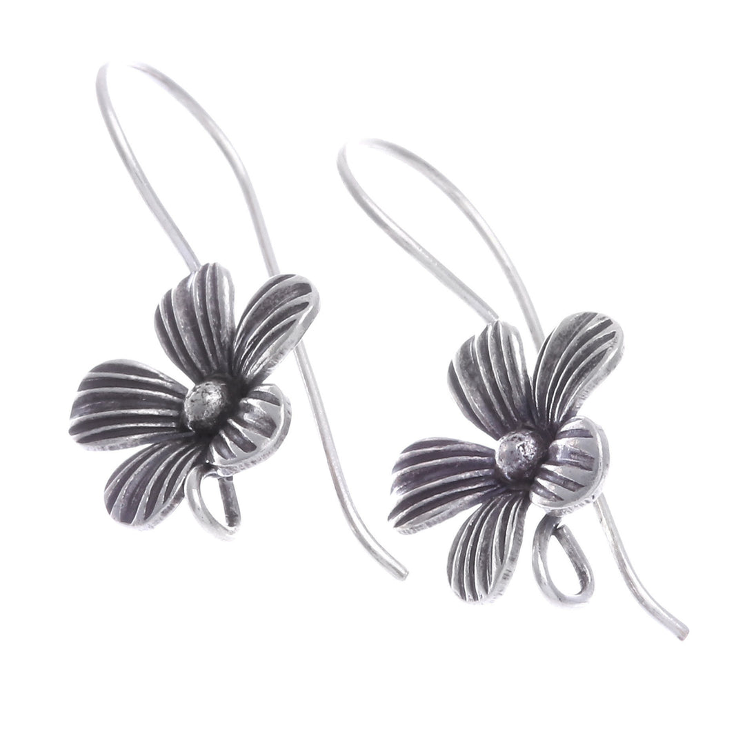 Polished Floral Silver Drop Earrings Crafted in Thailand - Elegance Blooms