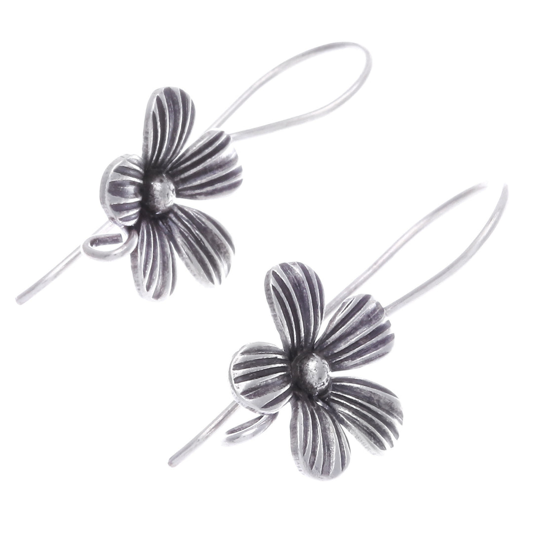 Polished Floral Silver Drop Earrings Crafted in Thailand - Elegance Blooms