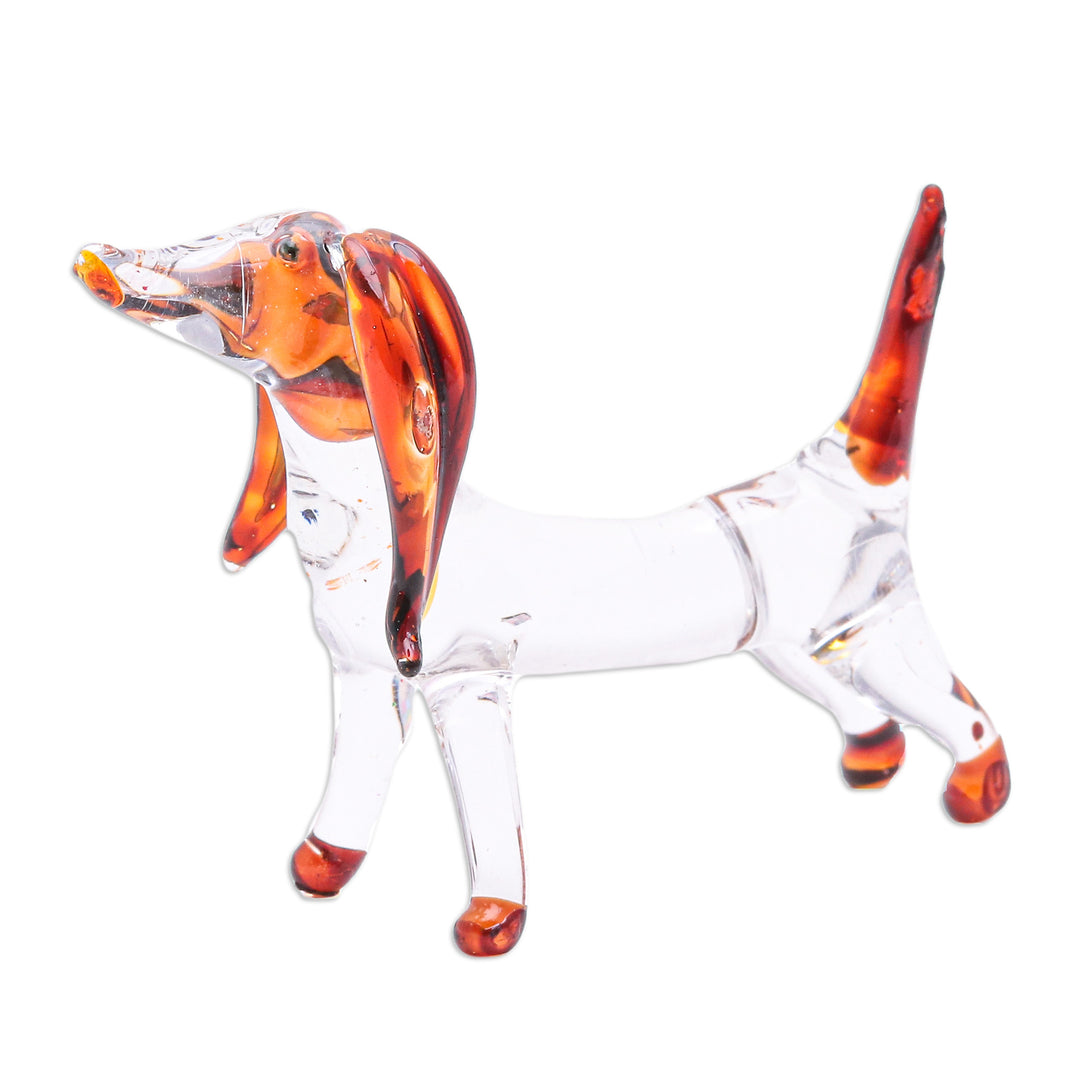 Handblown Brown Glass Dachshund Dog Figurine - Courage Dachshund