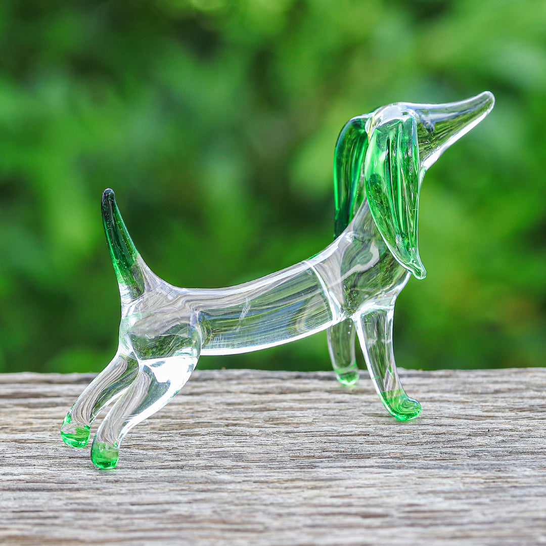Handblown Green Glass Dachshund Dog Figurine - Hope Dachshund