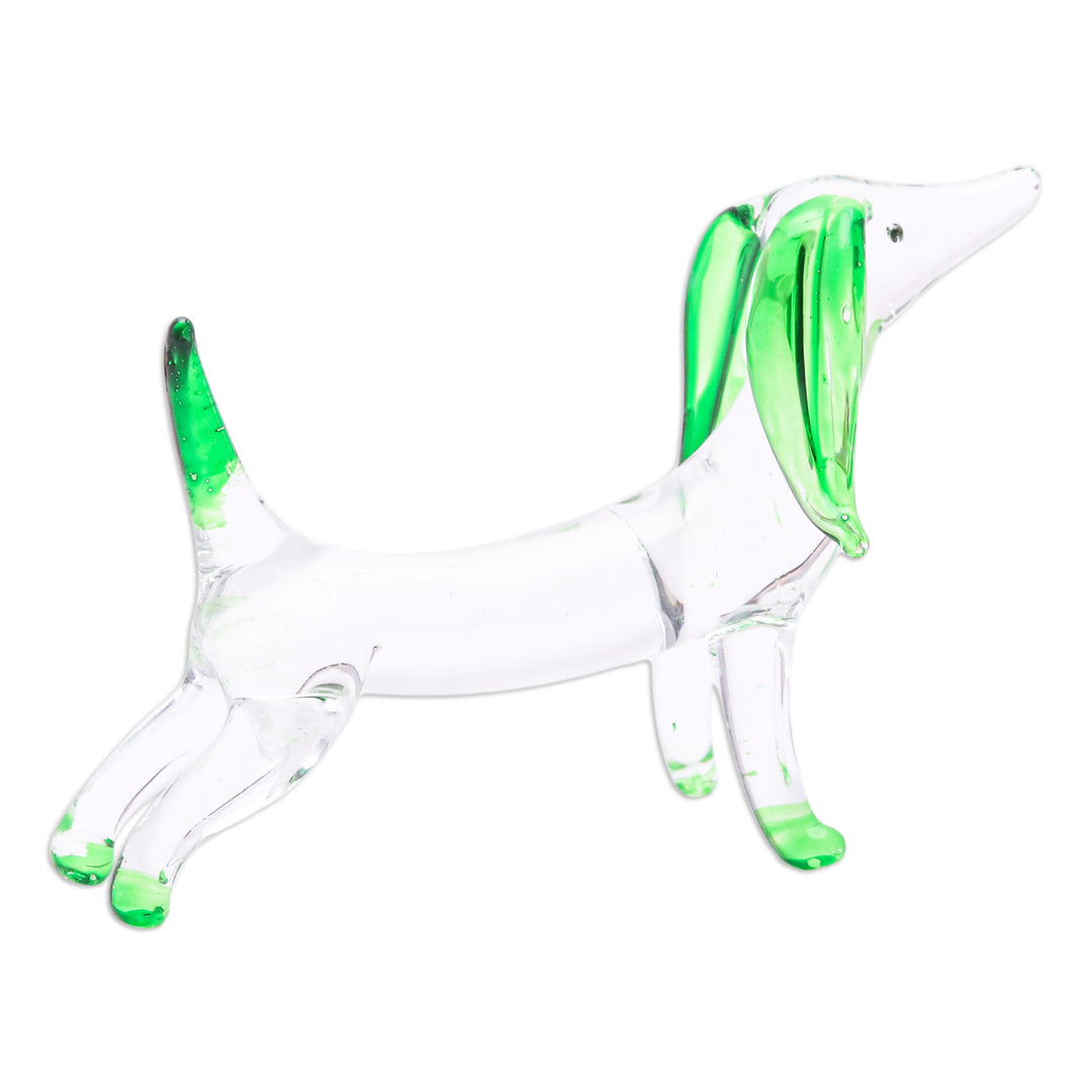 Handblown Green Glass Dachshund Dog Figurine - Hope Dachshund