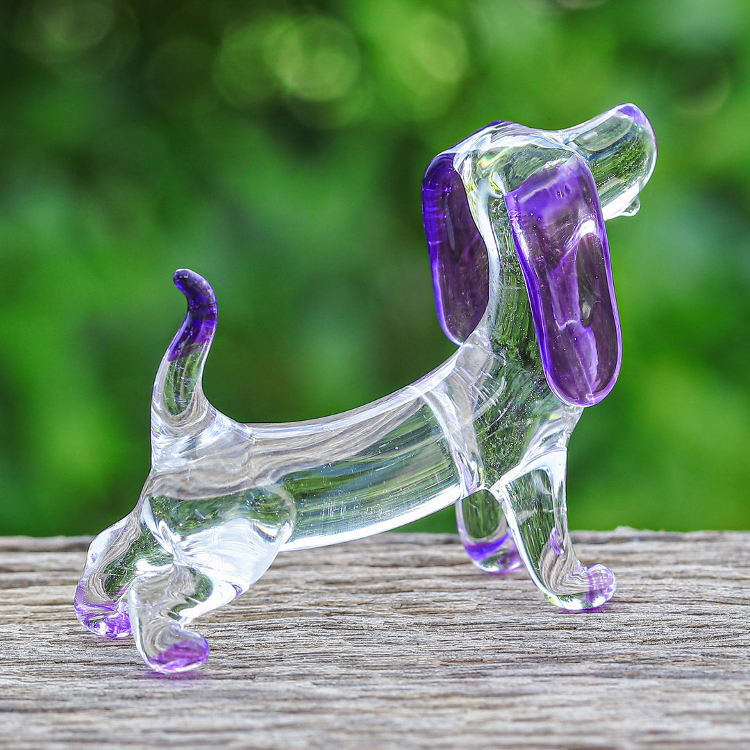 Handblown Glass Beagle Dog Figurine in Purple - Creativity Beagle