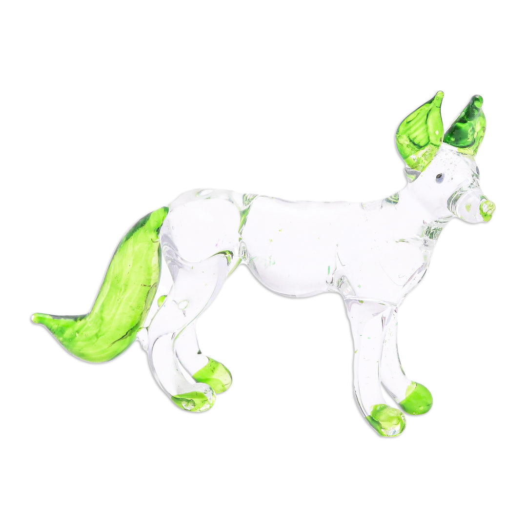 Handblown Green Glass Fox Figurine from Thailand - Hope Fox