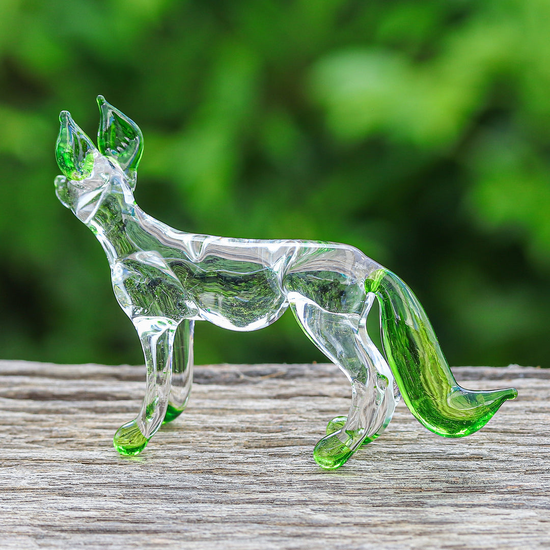 Handblown Green Glass Fox Figurine from Thailand - Hope Fox