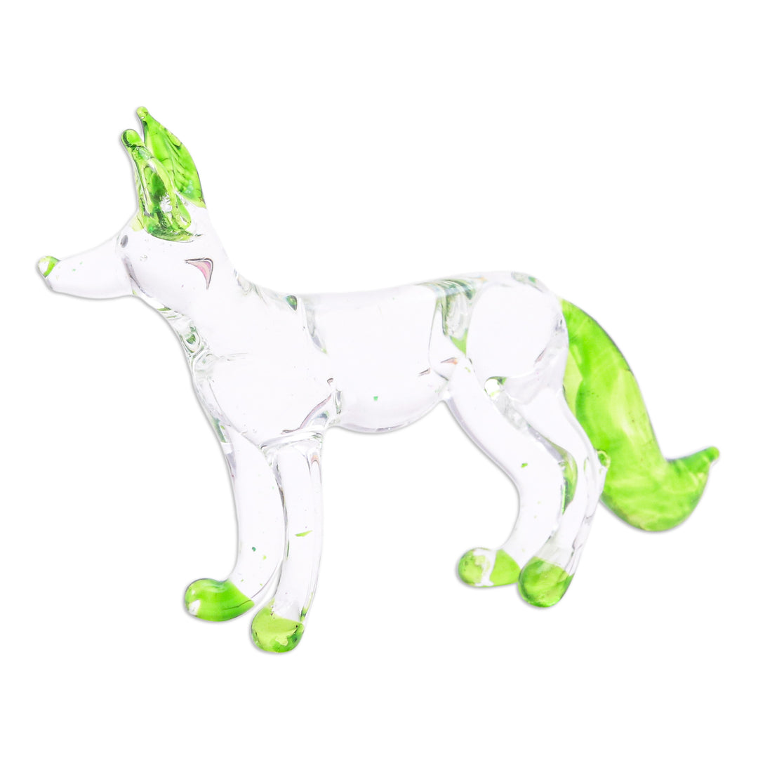 Handblown Green Glass Fox Figurine from Thailand - Hope Fox