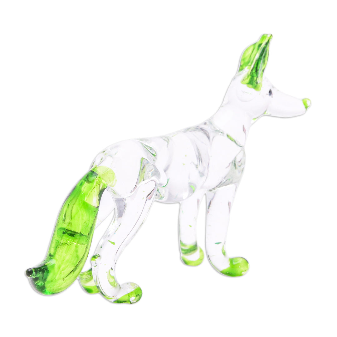 Handblown Green Glass Fox Figurine from Thailand - Hope Fox