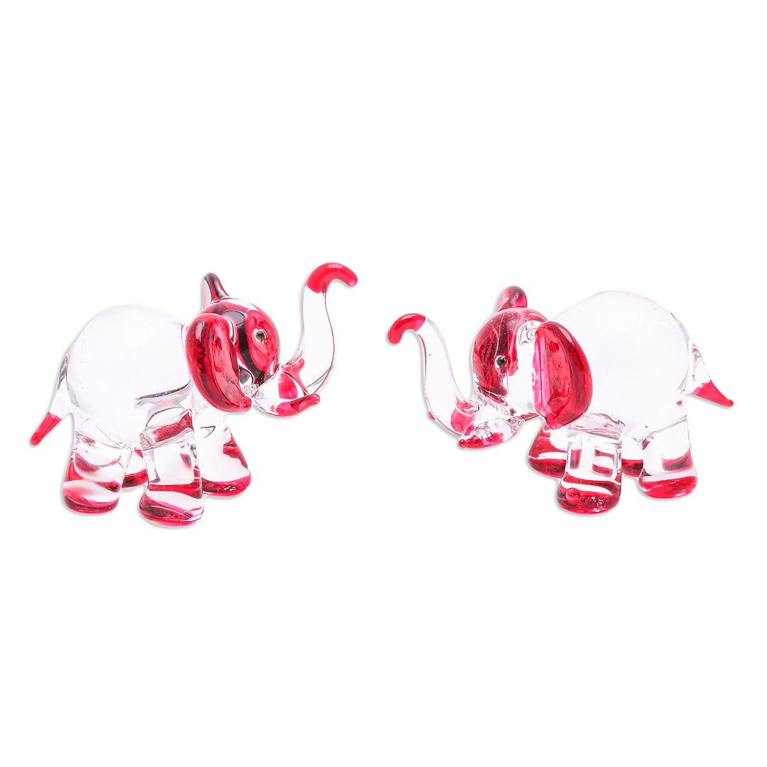 Set of 2 Elephant-Themed Handblown Glass Figurines in Red - Passion Trunks