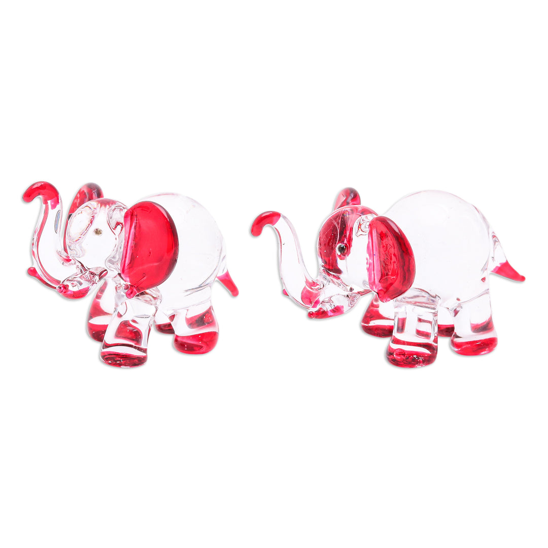 Set of 2 Elephant-Themed Handblown Glass Figurines in Red - Passion Trunks