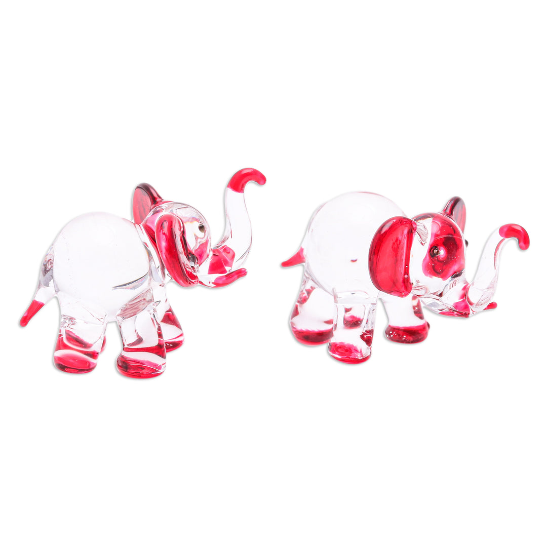 Set of 2 Elephant-Themed Handblown Glass Figurines in Red - Passion Trunks