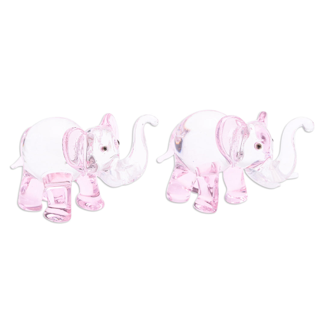Pair of Pink-Toned Handblown Glass Elephant Figurines - The Pink Giants