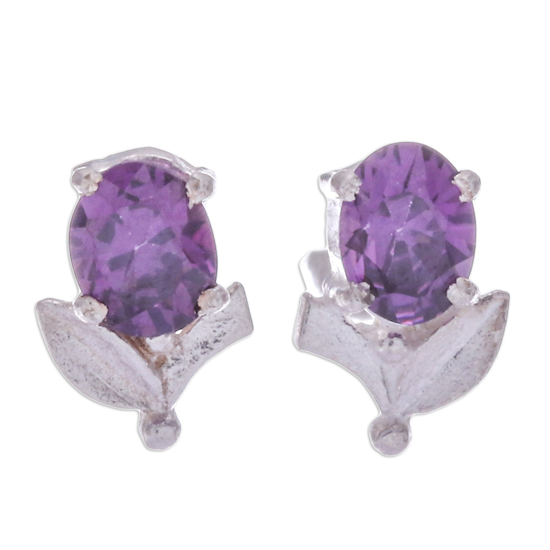 Tulip-Shaped Faceted Amethyst Sterling Silver Stud Earrings - Wisdom Tulip