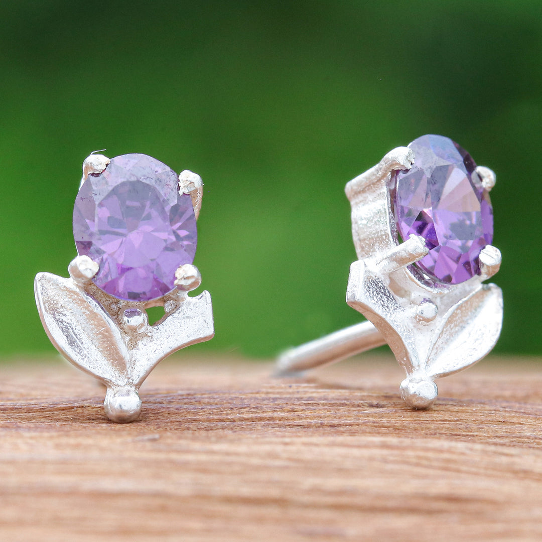 Tulip-Shaped Faceted Amethyst Sterling Silver Stud Earrings - Wisdom Tulip
