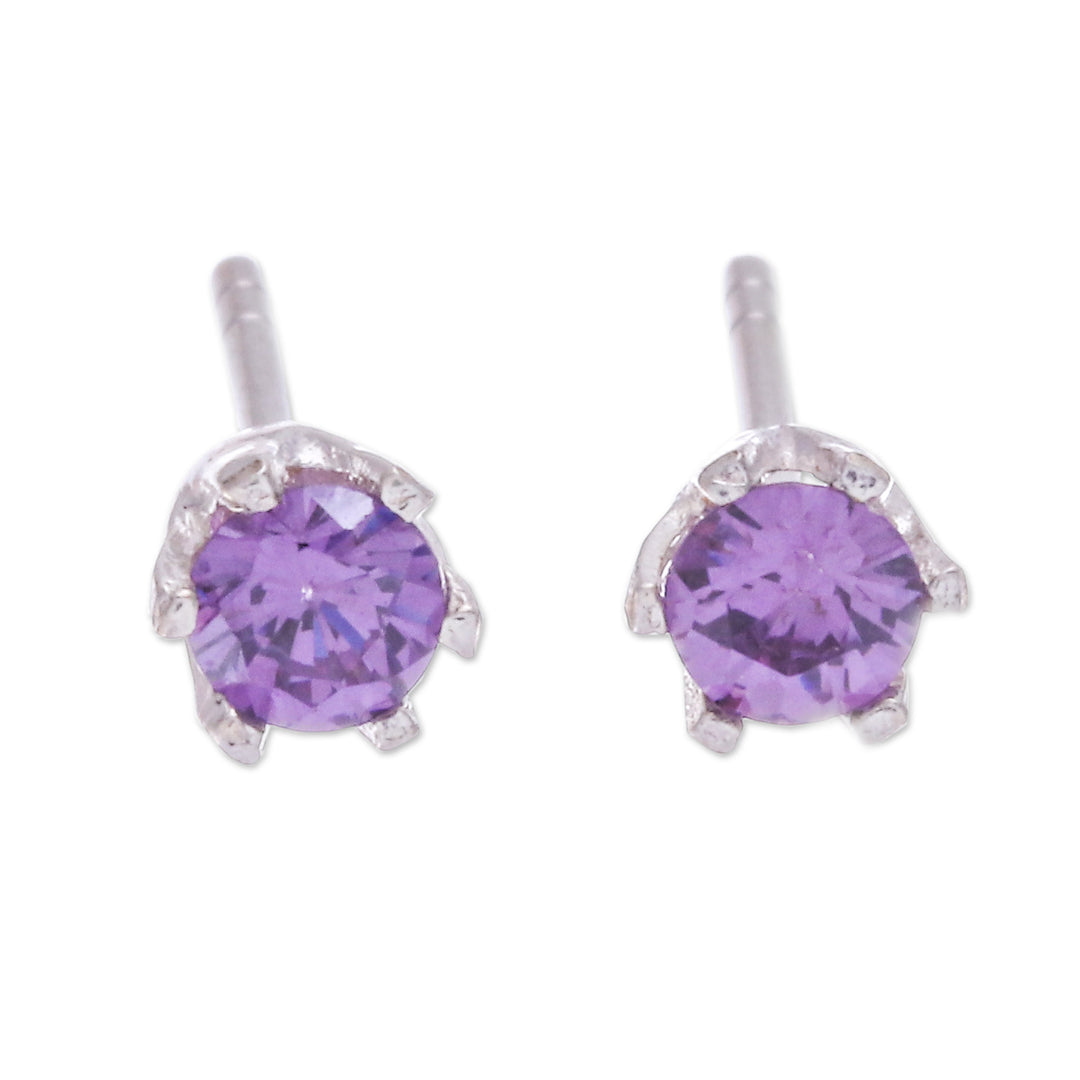 Faceted Purple Amethyst Sterling Silver Stud Earrings - Wisdom Blooms
