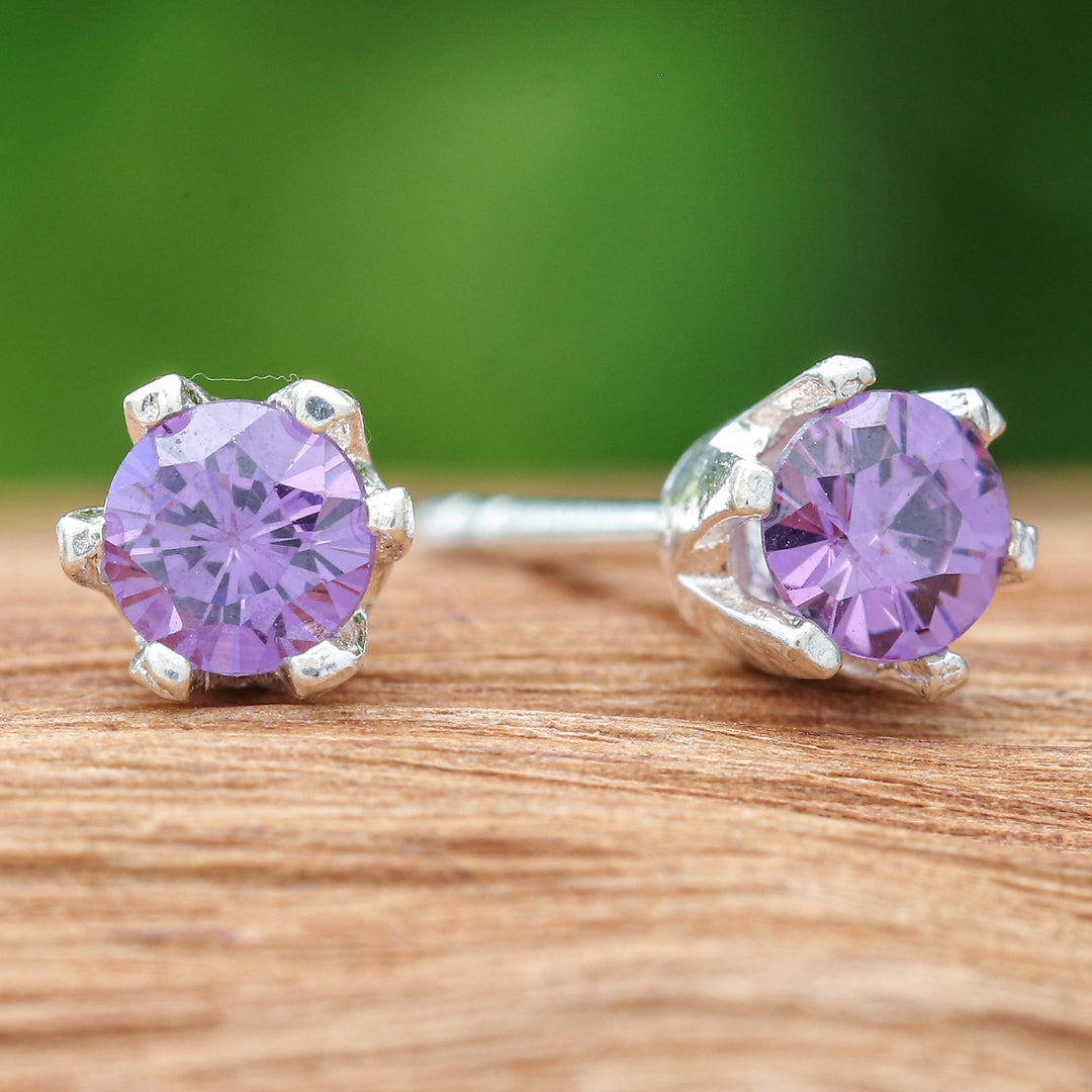 Faceted Purple Amethyst Sterling Silver Stud Earrings - Wisdom Blooms