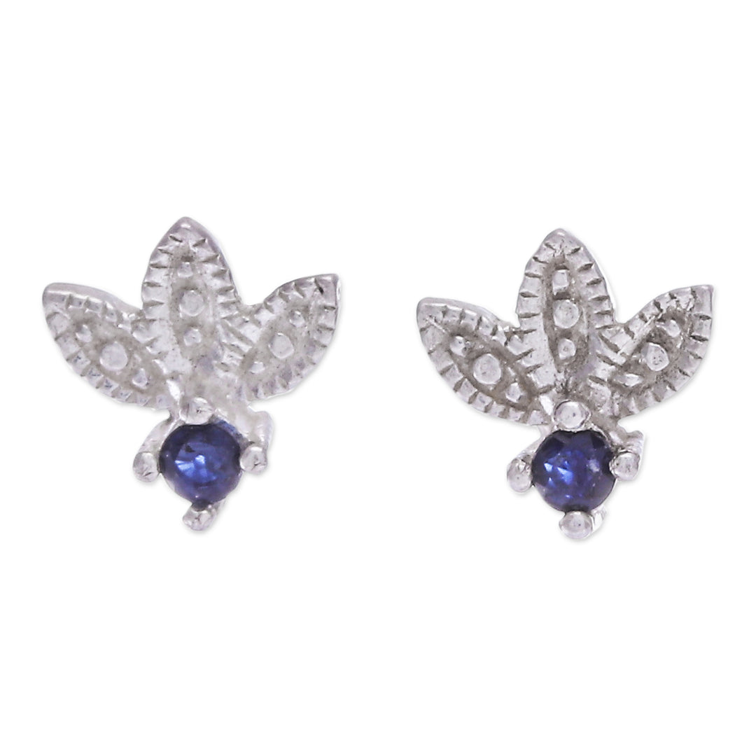 Floral Sterling Silver Stud Earrings with Sapphire Jewels - Prophet's Crown