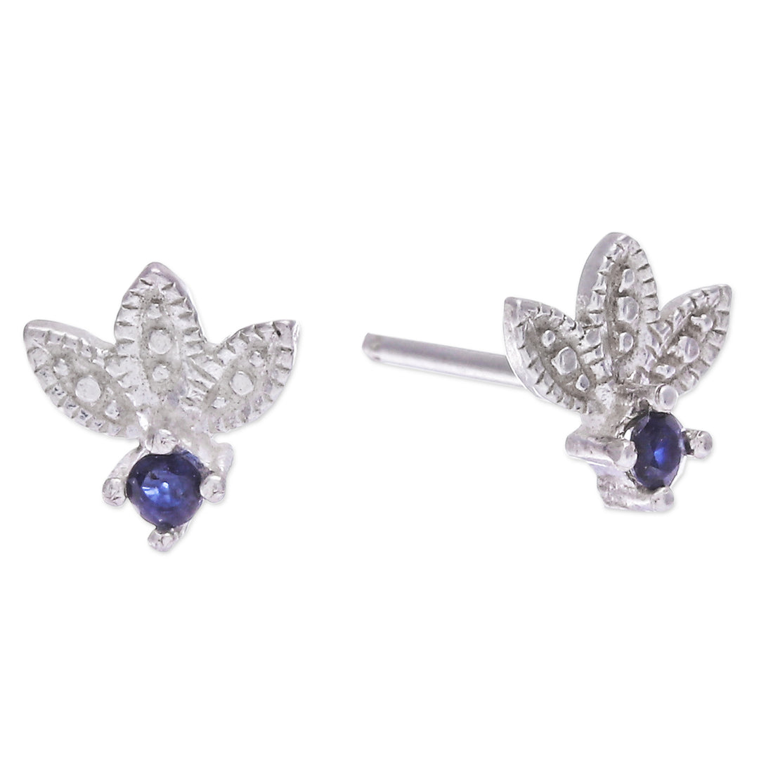 Floral Sterling Silver Stud Earrings with Sapphire Jewels - Prophet's Crown