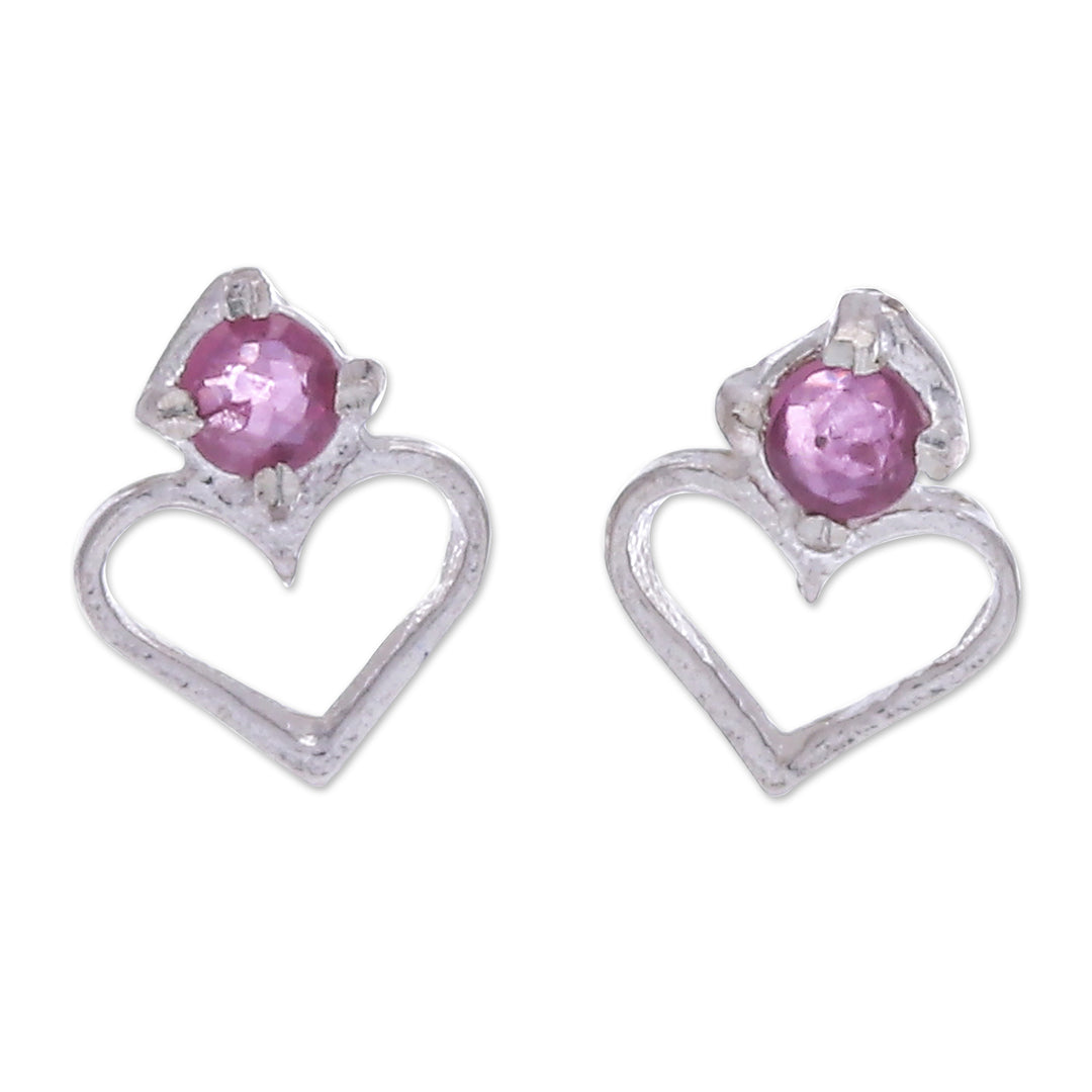 Heart-Shaped Faceted Ruby Stud Earrings from Thailand - Heart of Passions