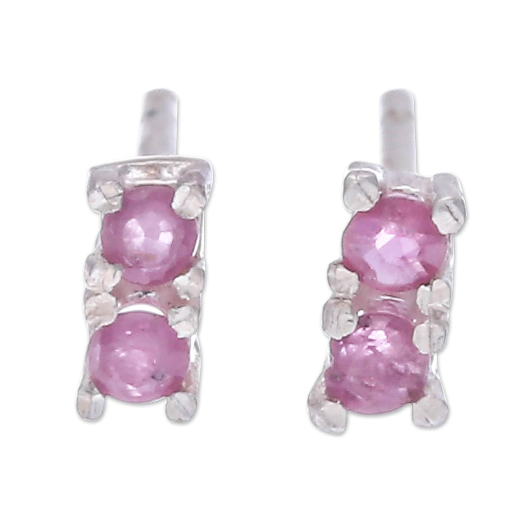 Faceted Round Ruby Stud Earrings in a High Polish Finish - Empress of Passion