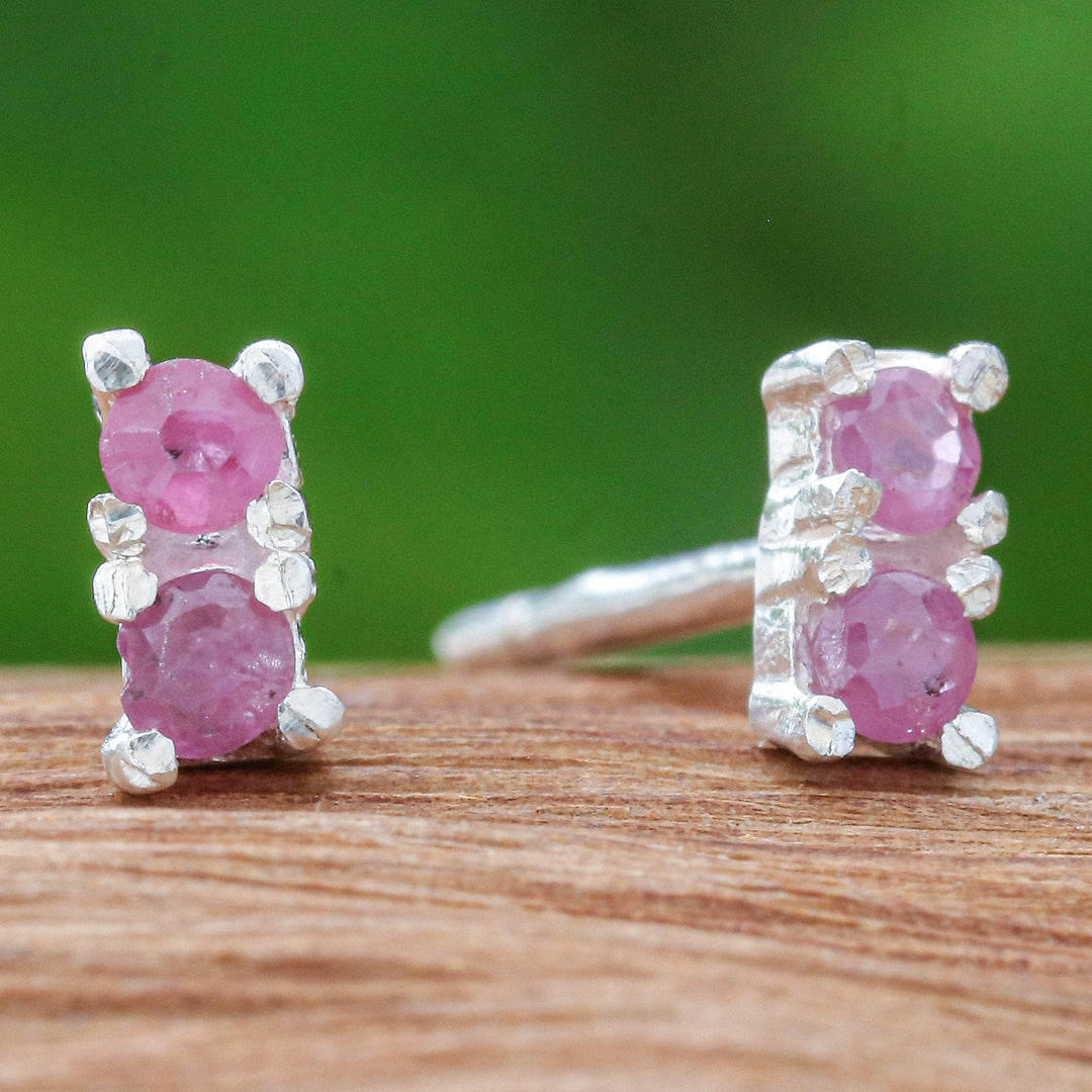 Faceted Round Ruby Stud Earrings in a High Polish Finish - Empress of Passion