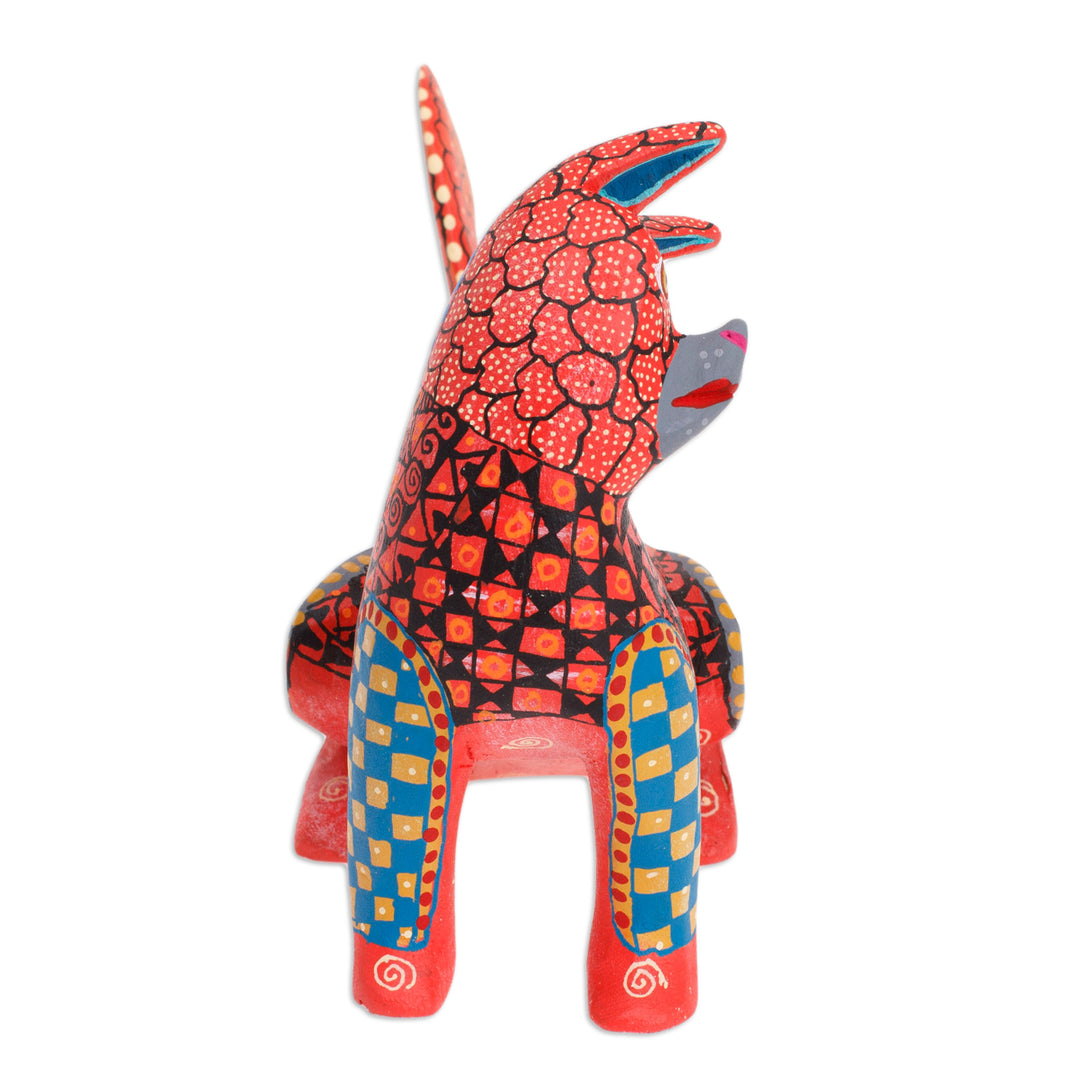 Wood Cat Alebrije Figurine in Red Hand-Painted in Mexico - Curious Cat in Red