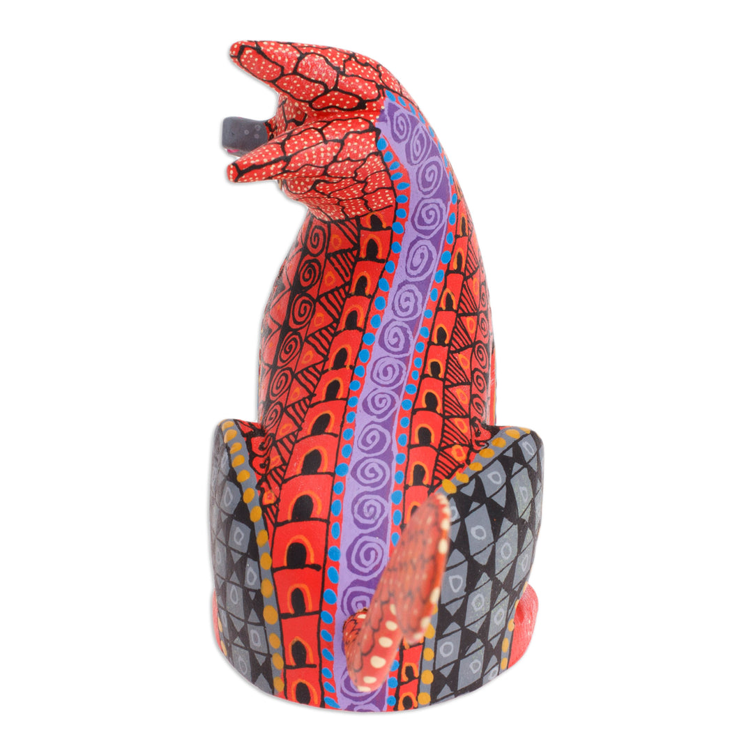 Wood Cat Alebrije Figurine in Red Hand-Painted in Mexico - Curious Cat in Red
