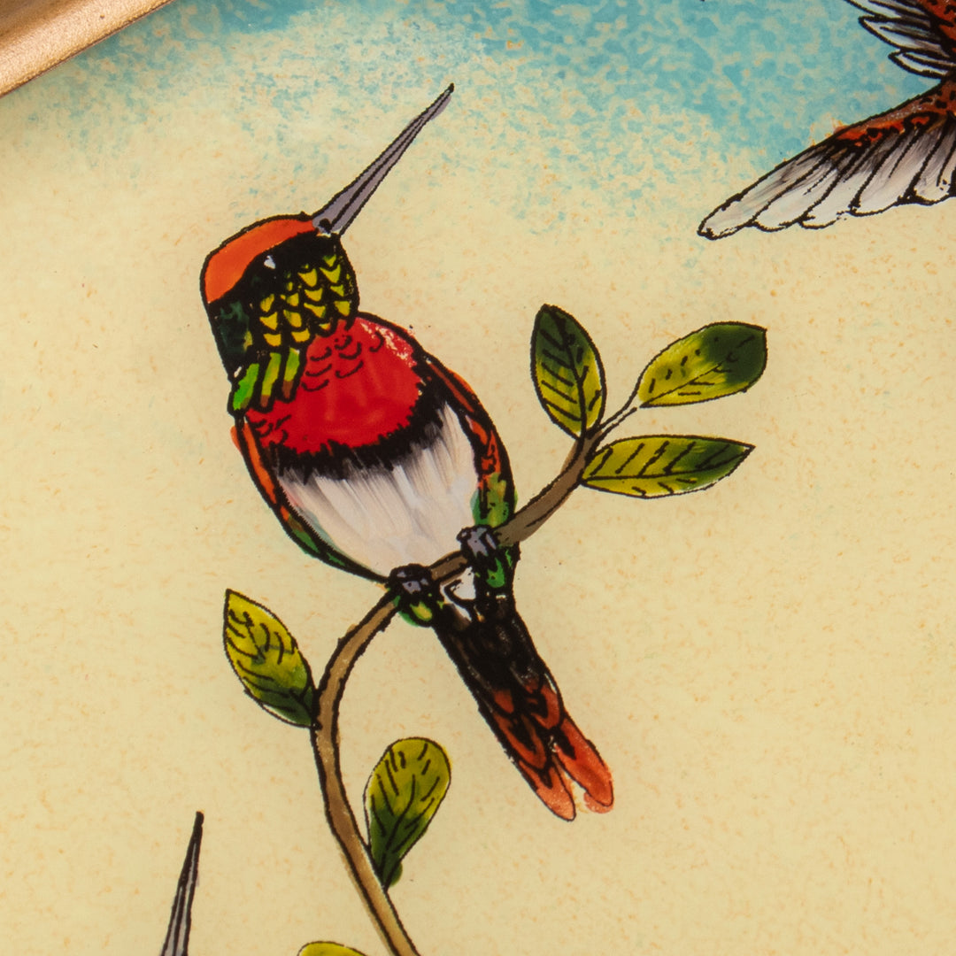 Floral and Bird-Themed Reverse-Painted Glass Tray - Joy at Spring