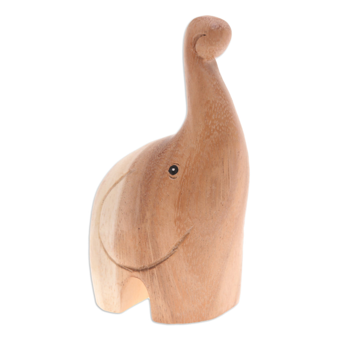 Handmade Happy Baby Elephant Raintree Wood Figurine - Tiny Greeting