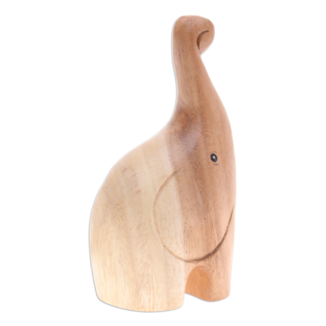 Handmade Happy Baby Elephant Raintree Wood Figurine - Tiny Greeting