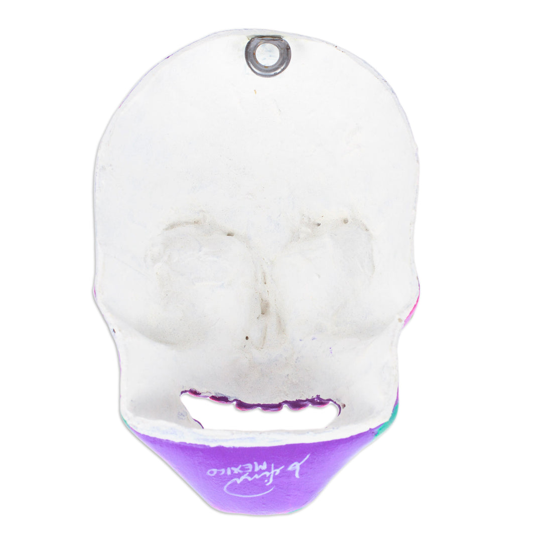 Hand-Painted Purple Recycled Cardboard Skull Mask - Purple Underworld
