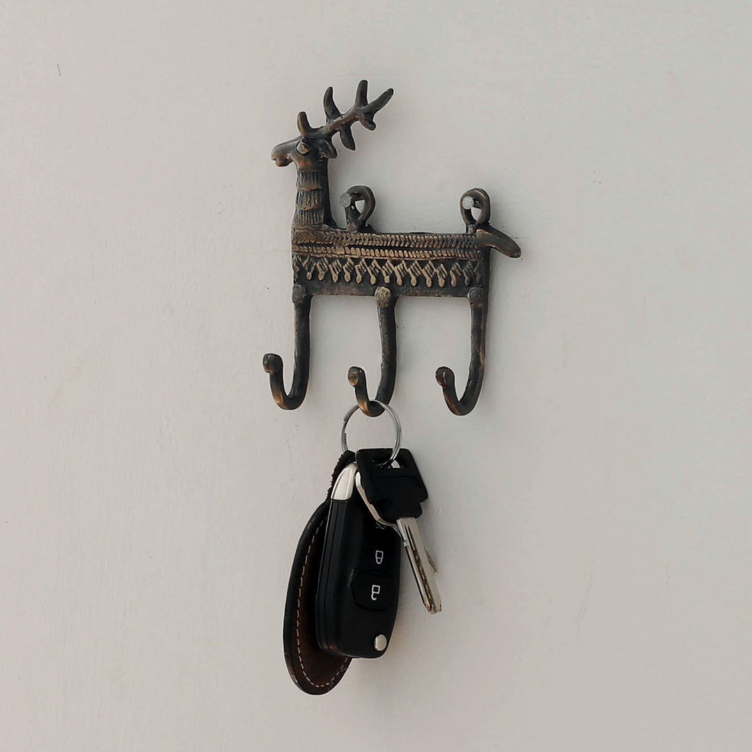 Reindeer-Shaped Copper-Plated Brass Key Rack from India - Palatial Reindeer