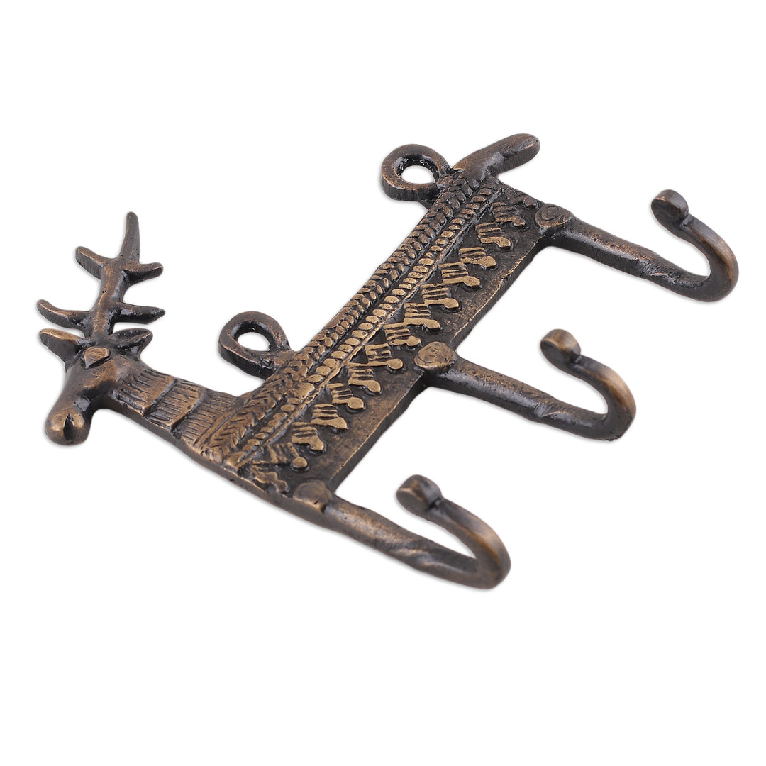 Reindeer-Shaped Copper-Plated Brass Key Rack from India - Palatial Reindeer